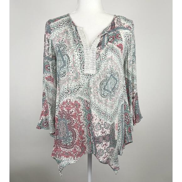 Haute Hippie Boho Peasant Patchwork Print Tunic Top XS Flowy Artsy Lagenlook - Picture 1 of 14